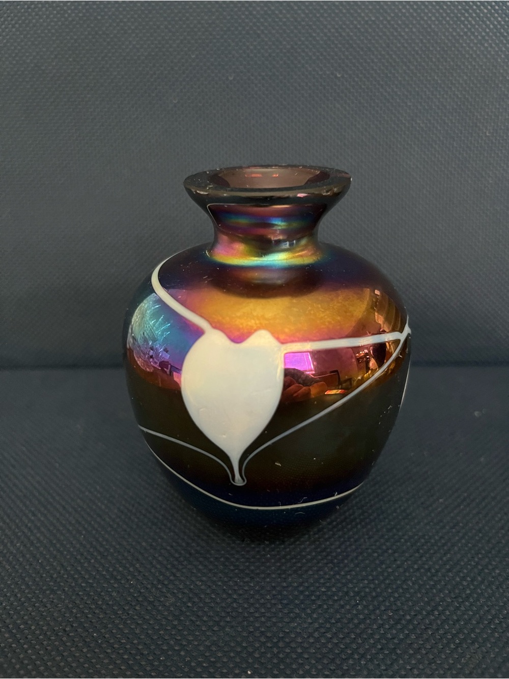 Iridescent Heart Blown Glass Perfume Bottle & Navy/Bronze Blown Glass Atomizer - Picture 2 of 3